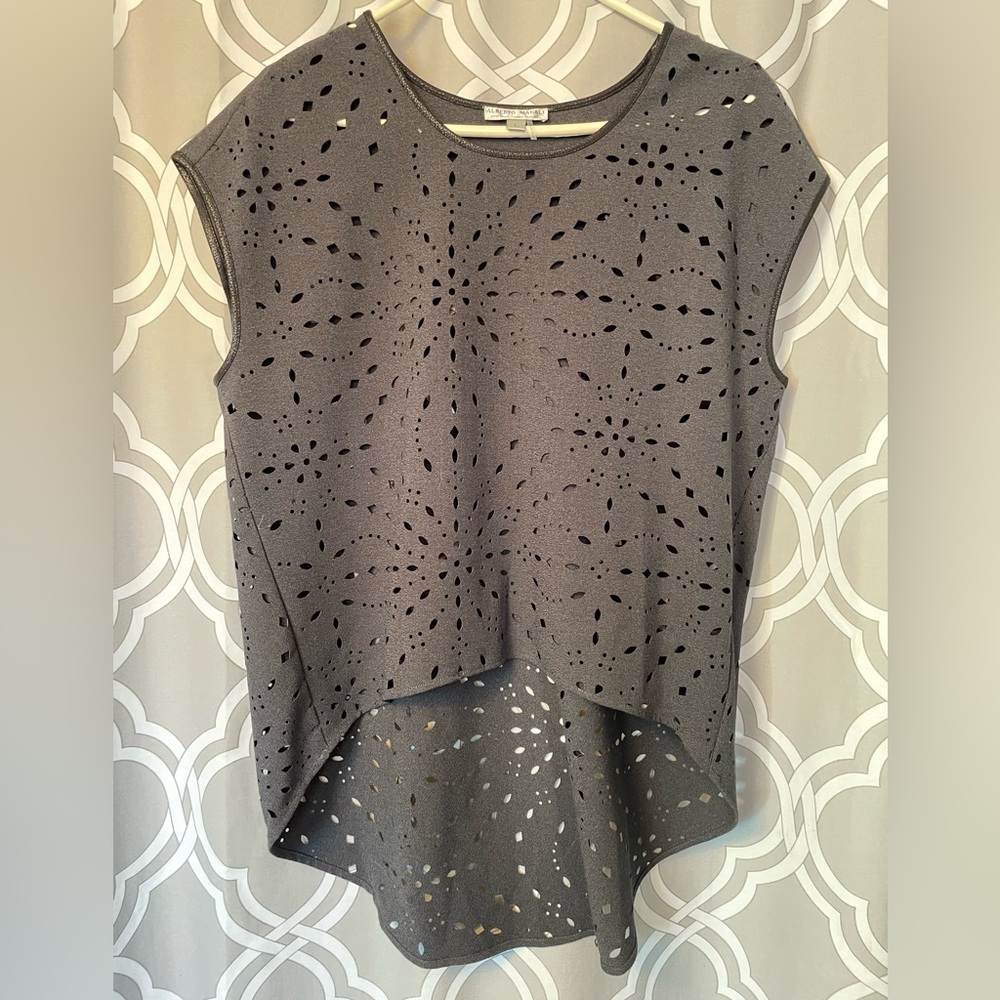 Alberto Makali Charcoal Laser Cut Tee Shirt Top Large EUC